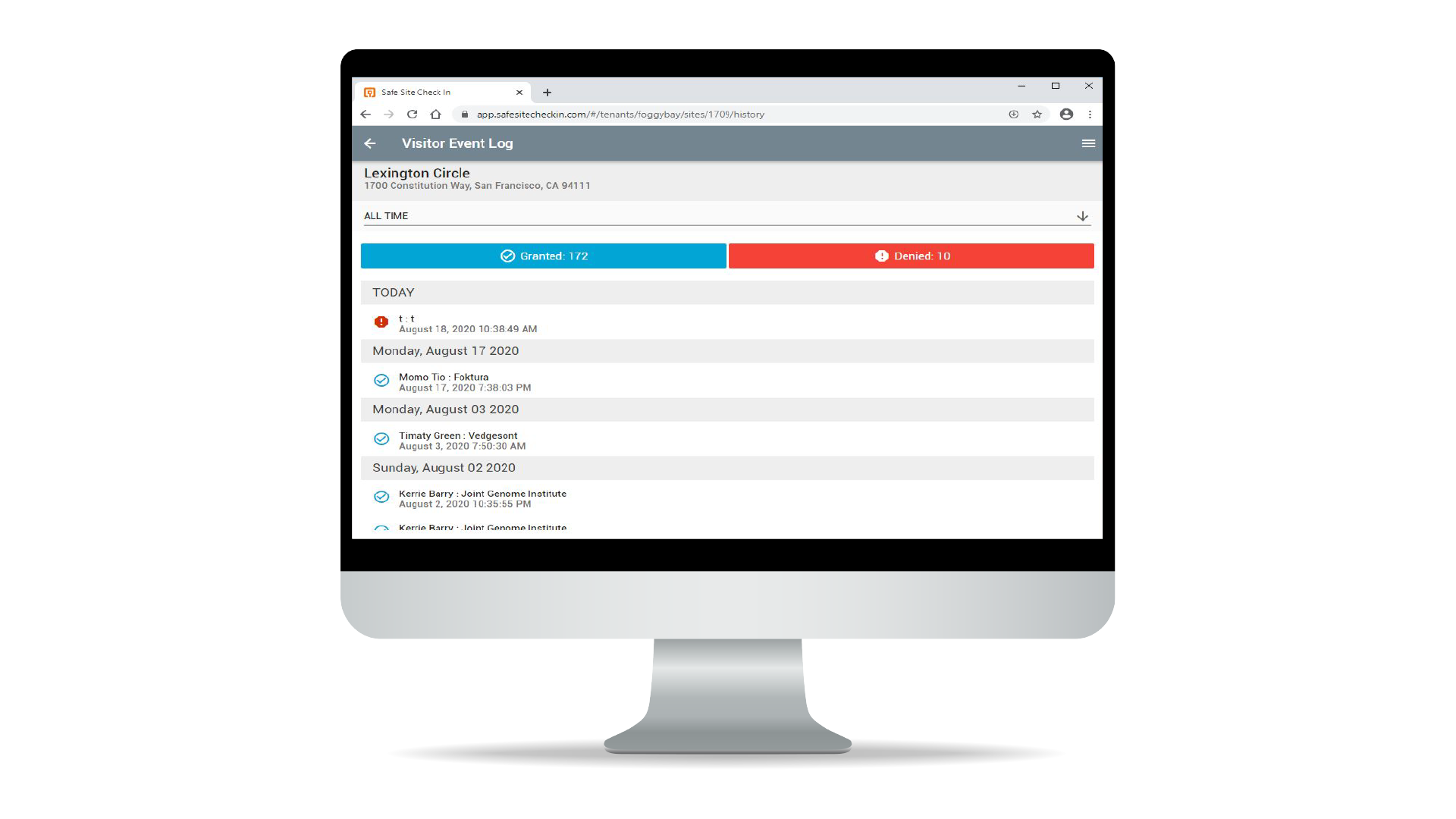 screenshot of Safe Site Check In
